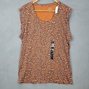 Banana Republic Blouse Top Women's XL Orange Leopard Cotton Round Neck‎ Boho Y2K